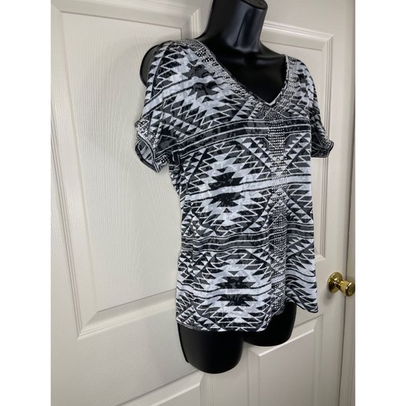 INC International Concepts Top Womens Short Slit Sleeves White Black Size Small - Picture 7 of 11